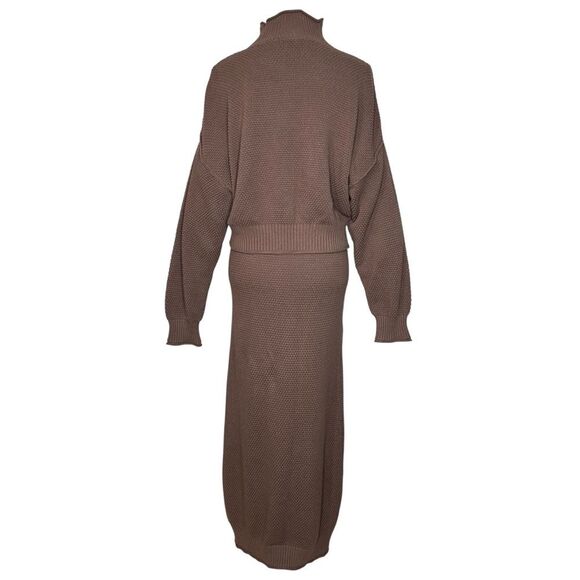 Free People Hailee Sweater Skirt Set M Brown Mock Neck Cropped Pullover Midi - Picture 9 of 13